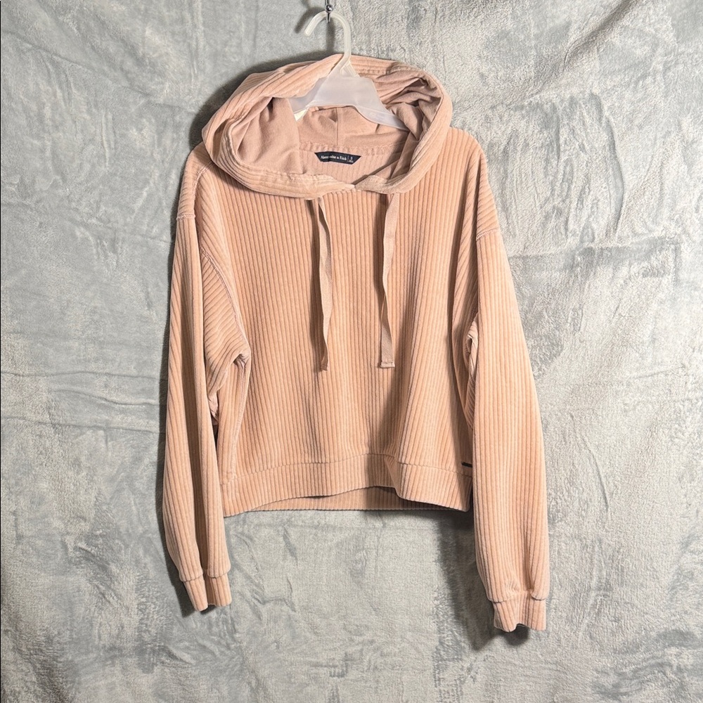 Abercrombie‎ & Fitch hoodie women’s small Ribbed velour ribbed in Light tan Pink